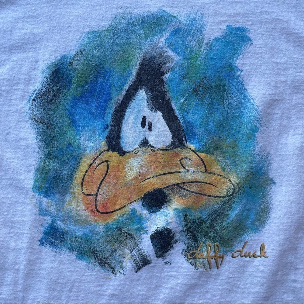 Vintage Warner Bros Daffy Duck shirt Ringer White 2XL Studio Store 1995 graphic - Picture 7 of 10